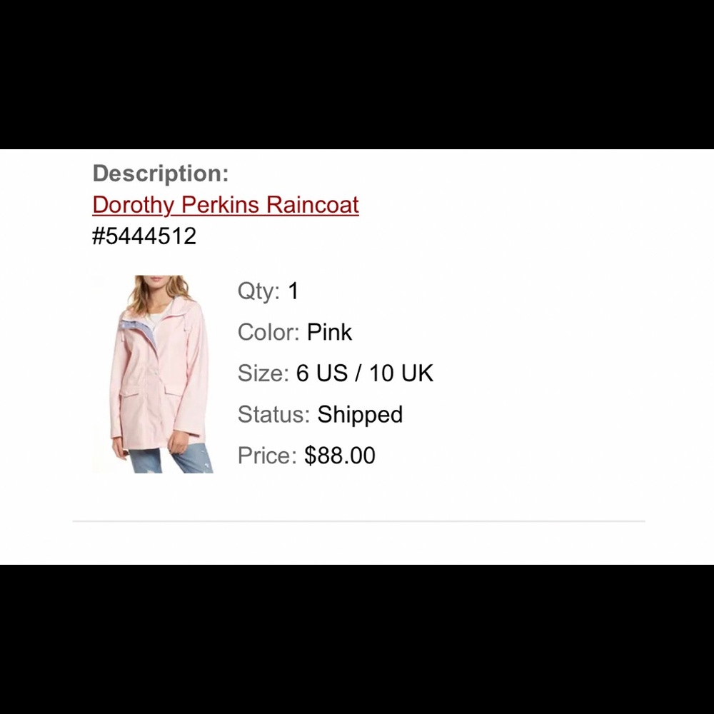 Dorothy Perkins Pink Raincoat - Size 6